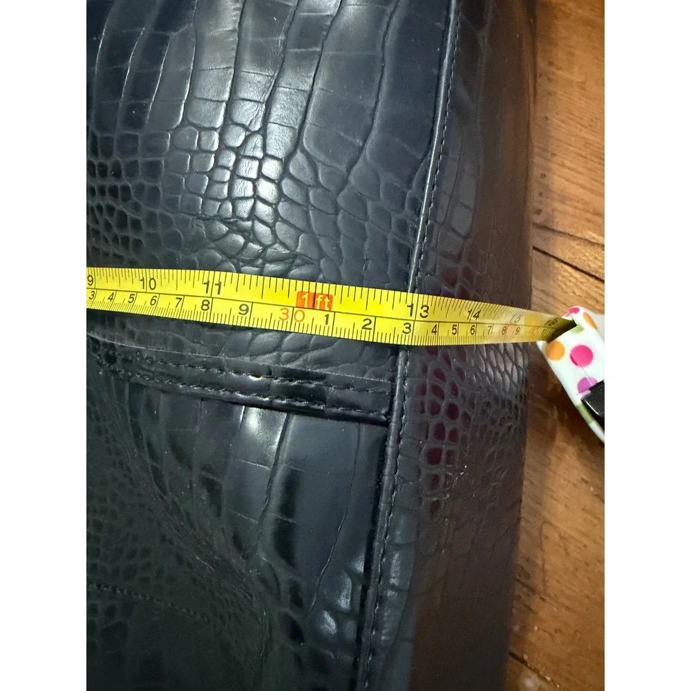 Neiman Marcus Black Embossed Crocodile‎ Faux Leather Tote Bag Large